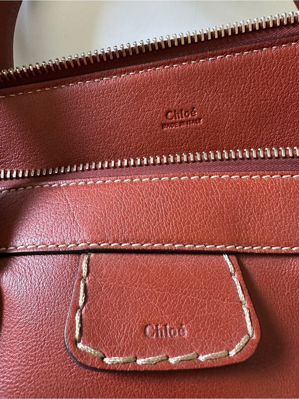 CHLOE Edith Classic Cognac Brown Leather Satchel Handbag Removable Strap - Picture 13 of 15